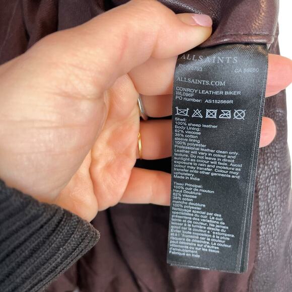 AllSaints Conroy Leather Asymmetrical Zip Biker Motorcycle Jacket Oxblood Size 4 - Picture 9 of 10